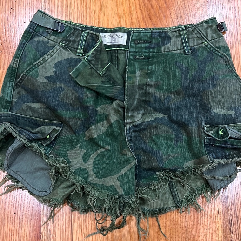 Green Camo Free People Denim Shorts